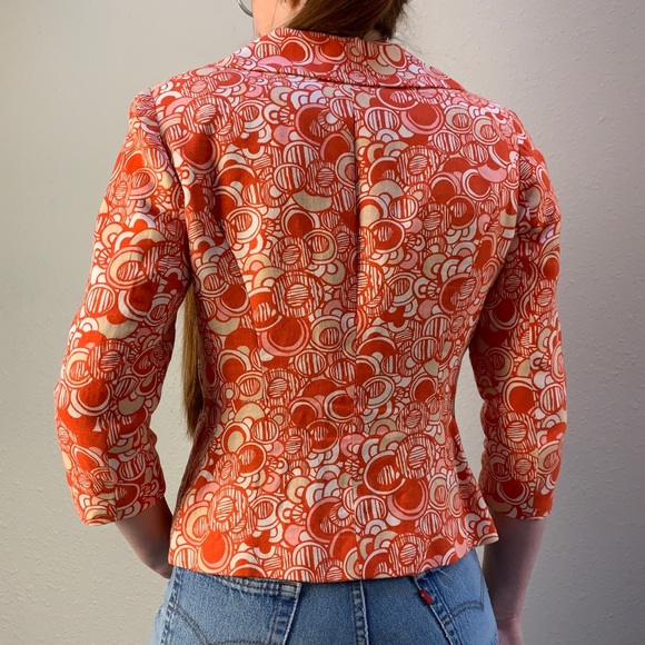 Vintage Anthracite orange white tan circle print LINEN blazer Woven buttons 6/S - Picture 15 of 16